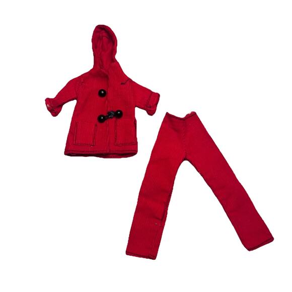 Mattel Other - Vintage Barbie Red Corduroy Hooded Winter Coat & Pants Outfit Set MISSING Button